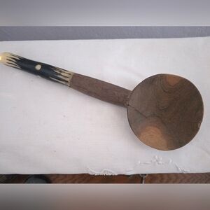 Vintage Handcarved Bone Handle Wooden Folk Art Spoon